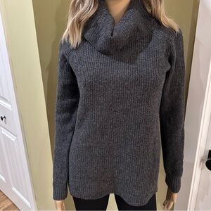 Gray Merino Wool Sweater Small Cowl Neck